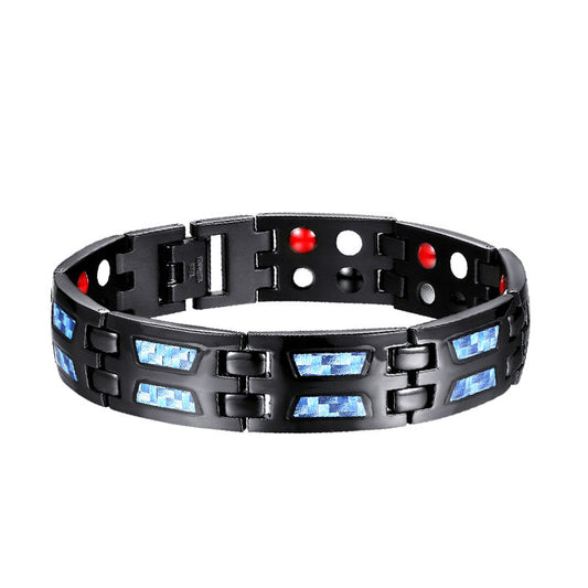 Stainless Steel Energy Bracelet 4-in-1. Black/Blue Color. Model B617BL