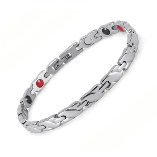 Stainless Steel Energy Bracelet 4-in-1. Silver color. Model B0035S-4-215