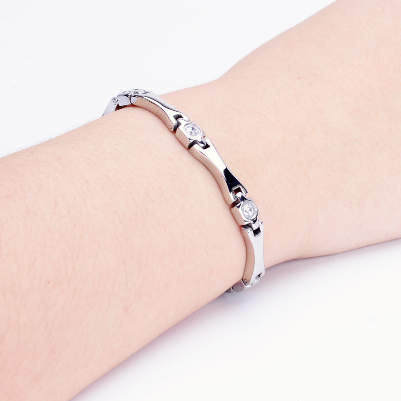 Stainless Steel Energy Bracelet 4-in-1 with Crystals. Silver color. Model SY385BZ