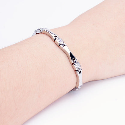 Stainless Steel Energy Bracelet 4-in-1 with Crystals. Silver color. Model SY385BZ