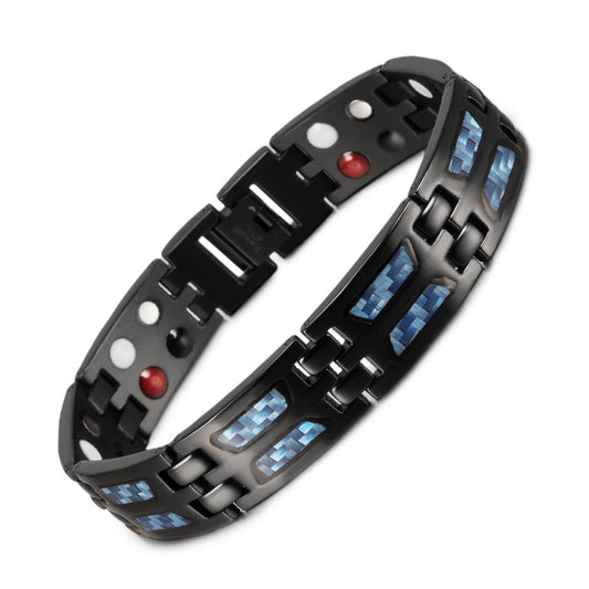 Stainless Steel Energy Bracelet 4-in-1. Black/Blue Color. Model B617BL